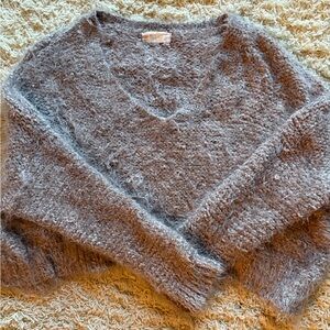 Altar'd State Fuzzy Gray V-Neck Sweater